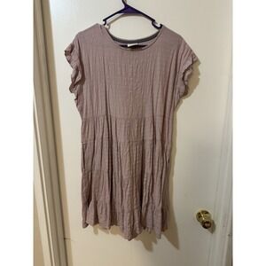 Knox Rose Mauve A-Line Dress Ruffle Flutter Sleeve Round Neck Knee Length L